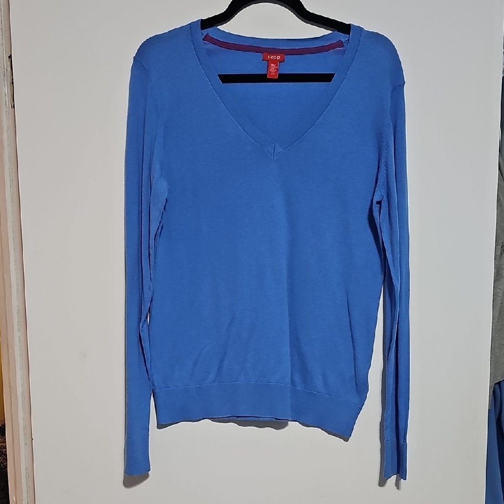 Izod Blue V-Neck Sweater Golf Lightweight Cotton Gameday UNC Tarheels